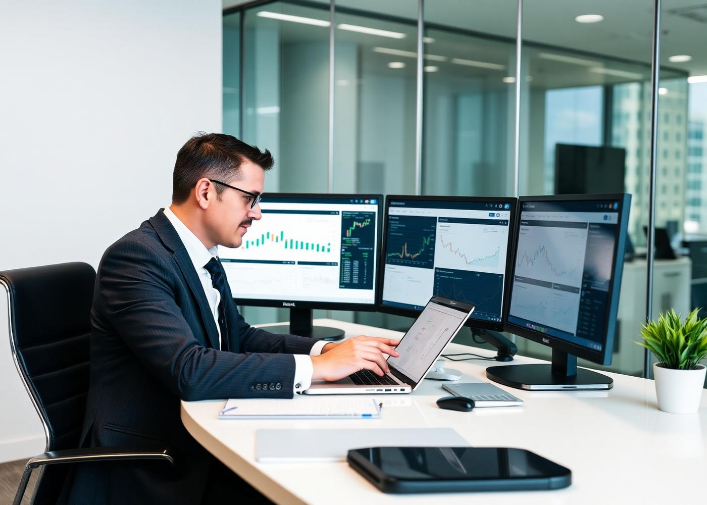 Broker reviewing transactions